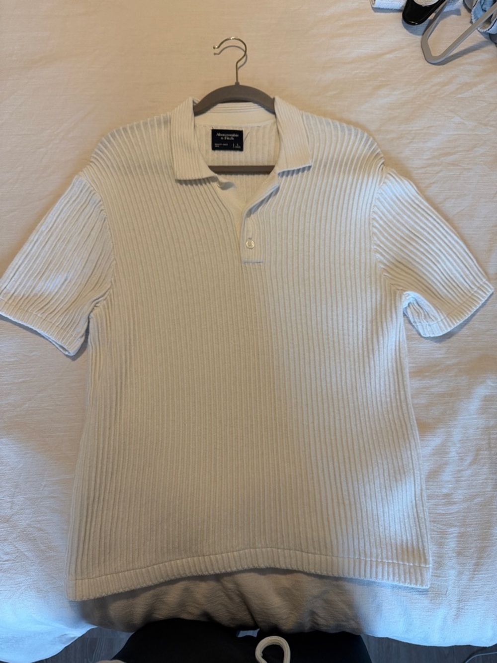Abercrombie & Fitch Ribbed Short-Sleeve Polo in Cream